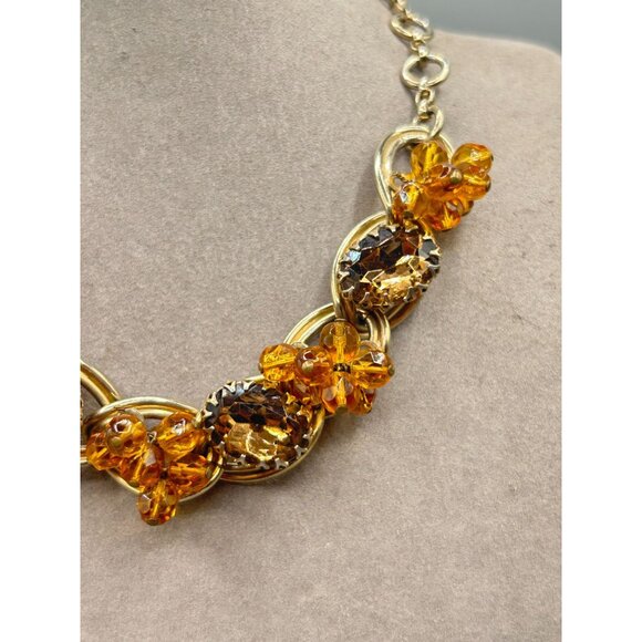 Vintage Choker Necklace Topaz Rhinestones Bead Clusters Hand Wired Gold Tone - Picture 6 of 10